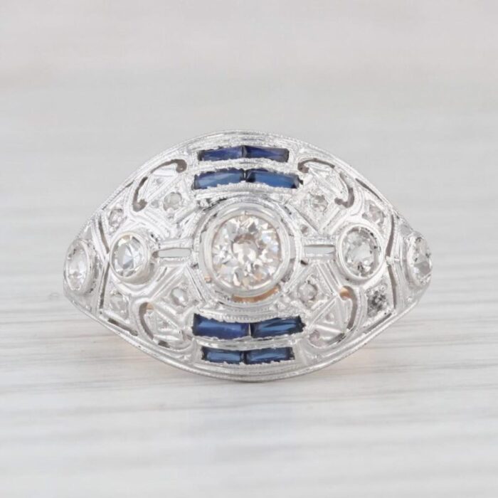 art deco diamond lab created sapphires ring 14k gold platinum sz 675 engagement 2052