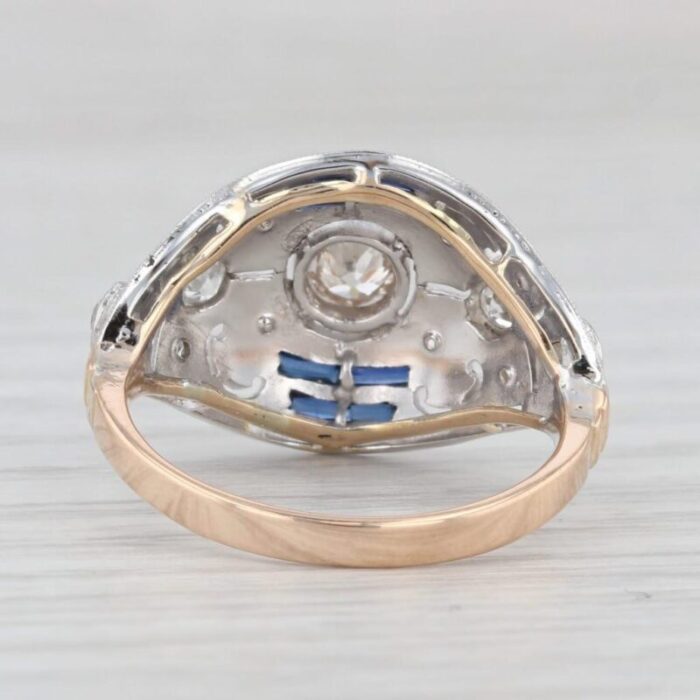 art deco diamond lab created sapphires ring 14k gold platinum sz 675 engagement 3023