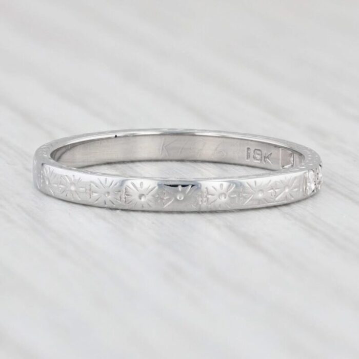 art deco diamond wedding band 18k white gold stackable ring vintage 4106