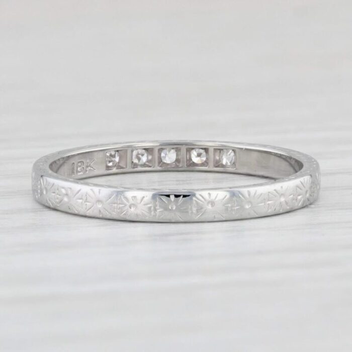 art deco diamond wedding band 18k white gold stackable ring vintage 5390