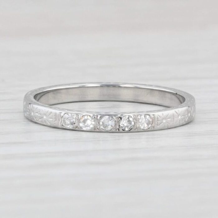 art deco diamond wedding band 18k white gold stackable ring vintage 9443