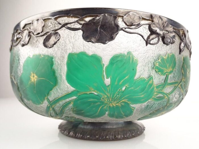 art deco glass and bronze bowl by daum 4462