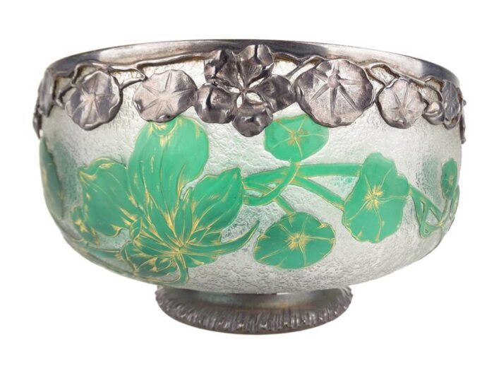 art deco glass and bronze bowl by daum 5086