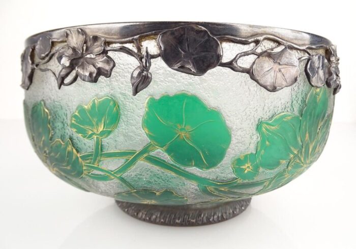 art deco glass and bronze bowl by daum 7604