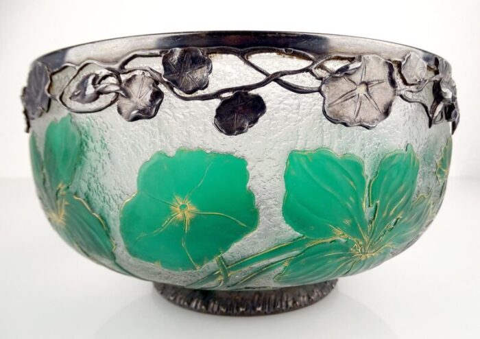 art deco glass and bronze bowl by daum 8649