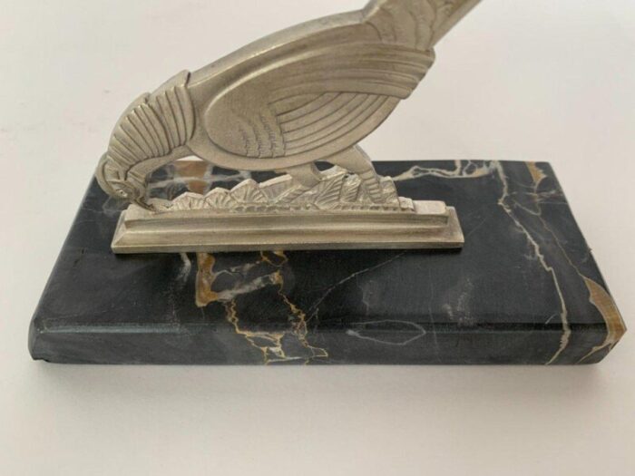 art deco pheasants bookends in silver metal with marble carrier 1930 set of 2 11