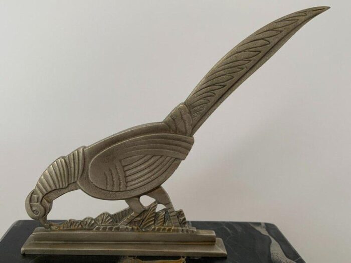 art deco pheasants bookends in silver metal with marble carrier 1930 set of 2 5