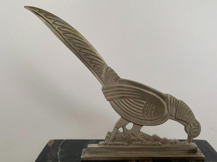 art deco pheasants bookends in silver metal with marble carrier 1930 set of 2 6