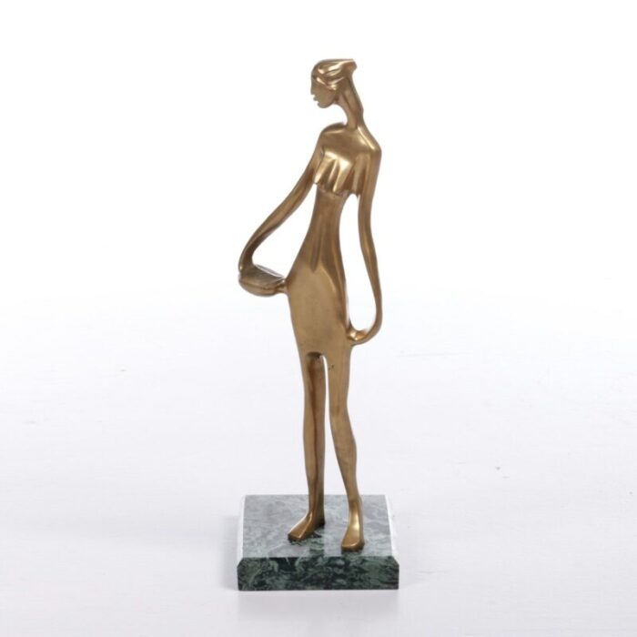 art deco style brass statue of an african woman on a marble base 1970s 1