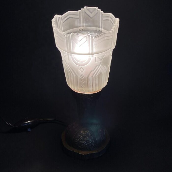 art deco table lamps with geometric glass 1930s set of 2 3369