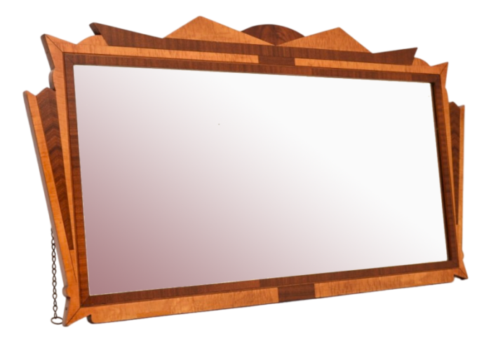 art deco walnut and satinwood mirror 1930s 0356