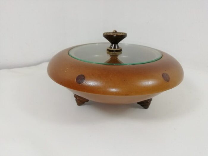 art deco wood and transparent tripod box italy 1940s 11