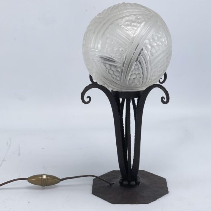 art deco wrought iron table lamp by hettier and vincent 1930s 6403