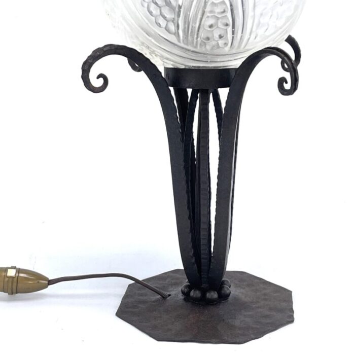 art deco wrought iron table lamp by hettier and vincent 1930s 8017