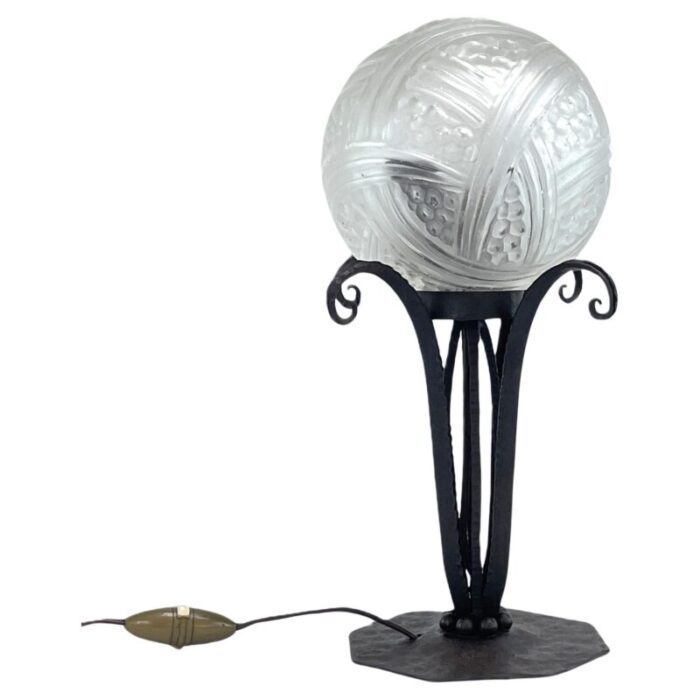 art deco wrought iron table lamp by hettier and vincent 1930s 9278