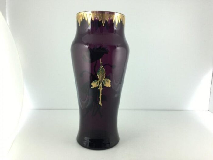 art nouveau purple vase with enameled floral decor 5