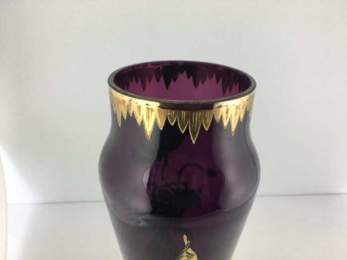 art nouveau purple vase with enameled floral decor 7