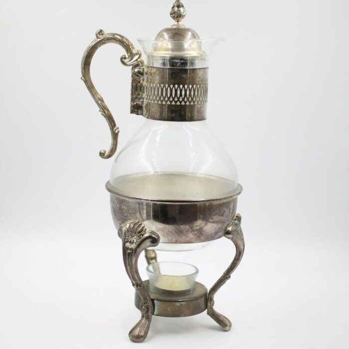 art nouveau silver plated jug on a warmer 1890s 8126