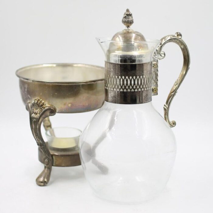 art nouveau silver plated jug on a warmer 1890s 9766