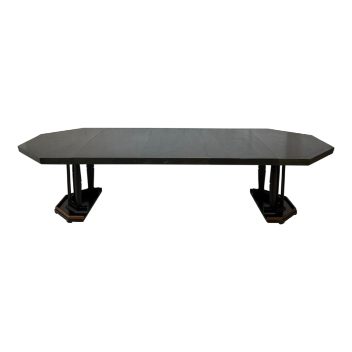 baker dining table 3 leaves has a dark stain with a hint of green 1448