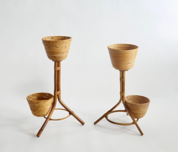 bamboo and rattan plant holders italy 1950s set of 2 1