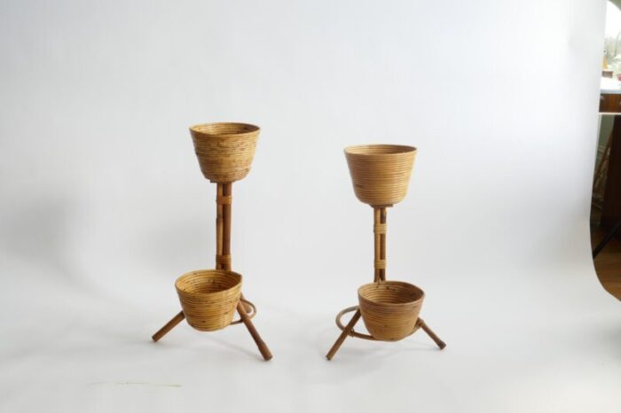 bamboo and rattan plant holders italy 1950s set of 2 4