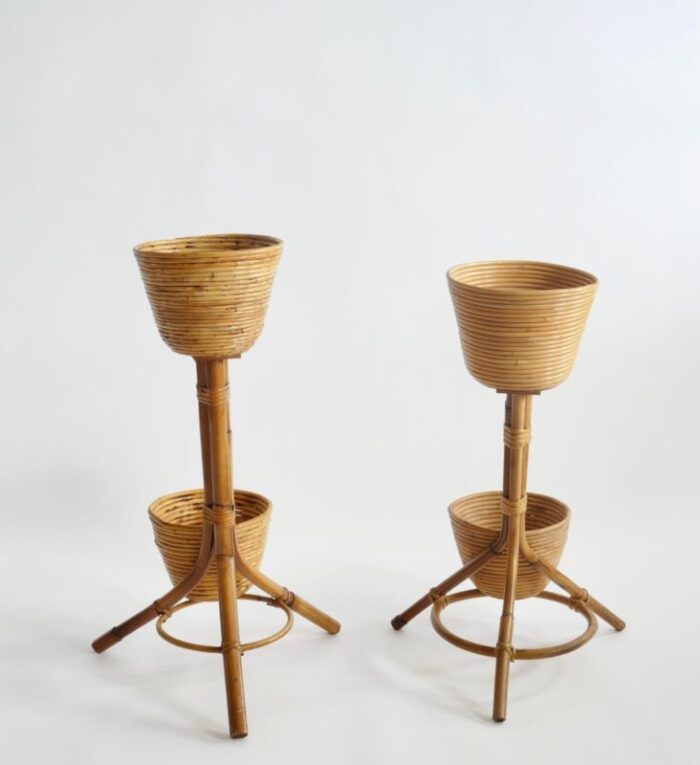 bamboo and rattan plant holders italy 1950s set of 2 6