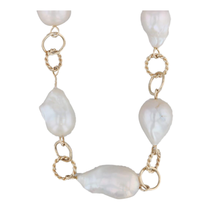 baroque cultured pearl chain necklace 14k yellow gold 18 nabco statement 4427