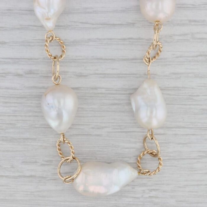 baroque cultured pearl chain necklace 14k yellow gold 18 nabco statement 4440