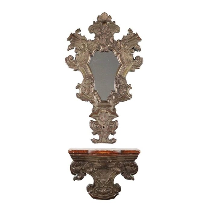 baroque style mirror and shelf italy 1800s set of 2 1