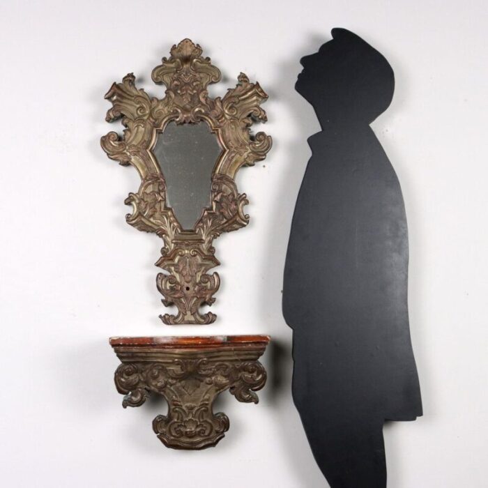 baroque style mirror and shelf italy 1800s set of 2 2