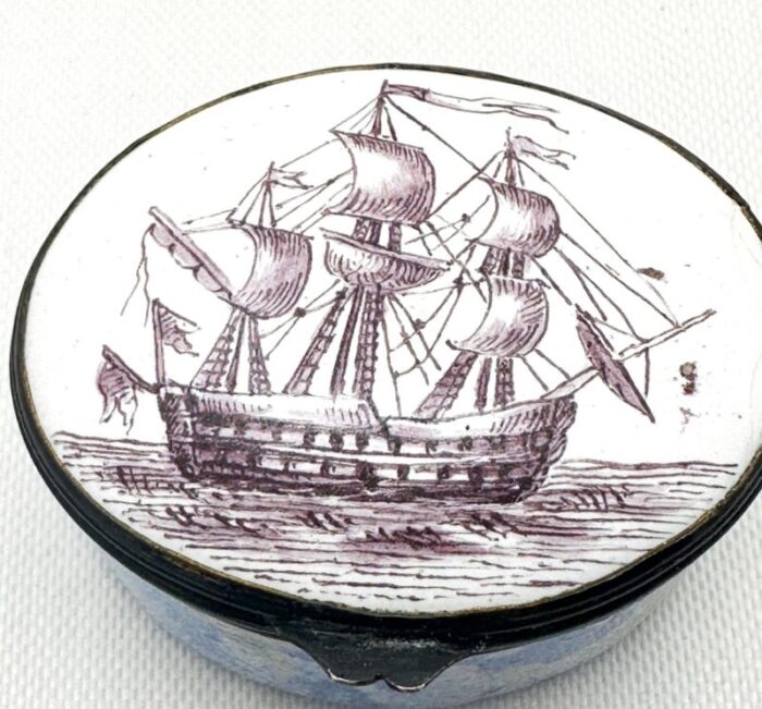 battersea bilston enamel galleon clipper ship patriotic patch box circa 1790 4993