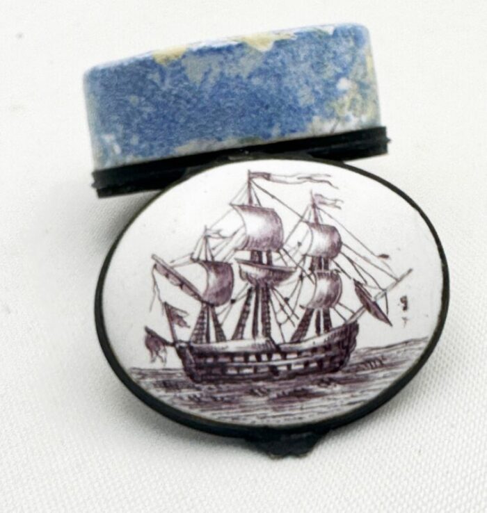 battersea bilston enamel galleon clipper ship patriotic patch box circa 1790 5814