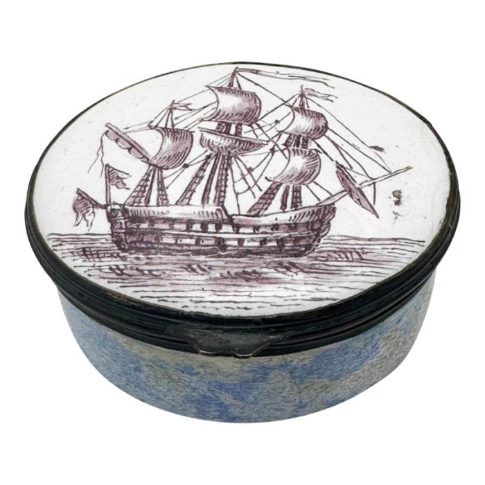 battersea bilston enamel galleon clipper ship patriotic patch box circa 1790 8716