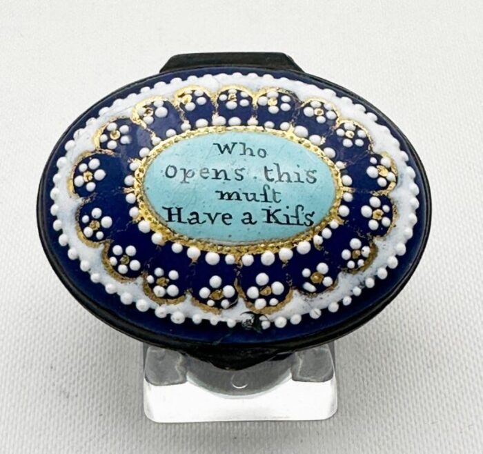 battersea bilston enamel must have a kiss motto patch box circa 1790 5706