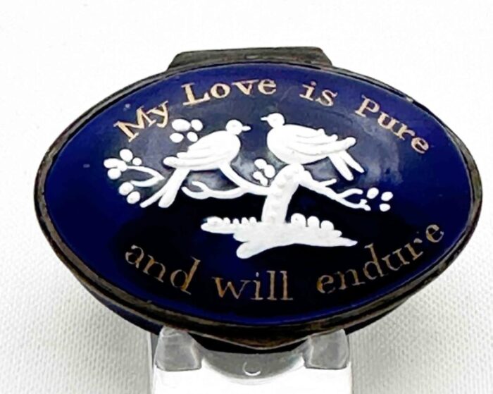 battersea bilston enamel my love is pure motto patch box circa 1800 4837