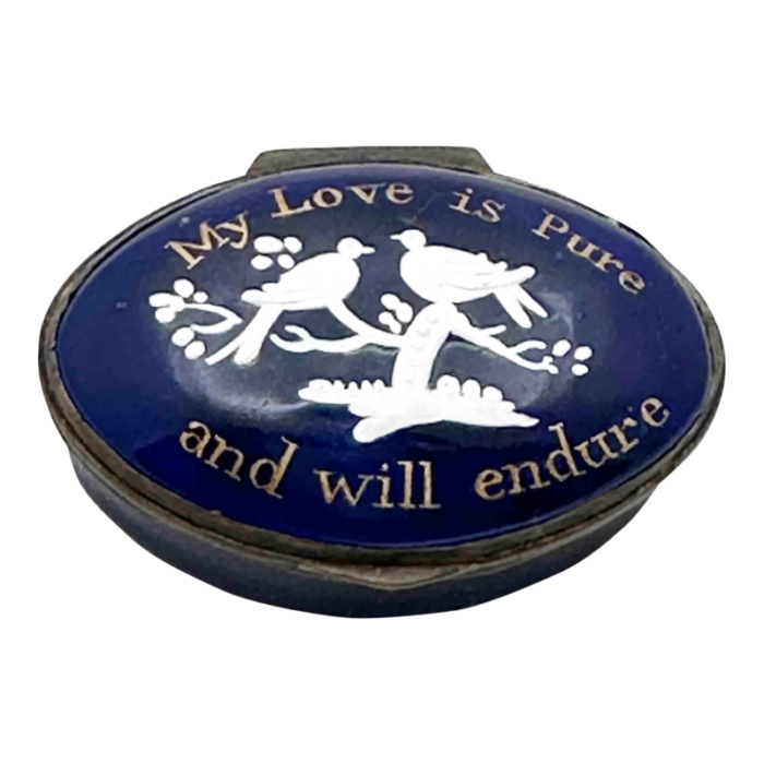 battersea bilston enamel my love is pure motto patch box circa 1800 7065