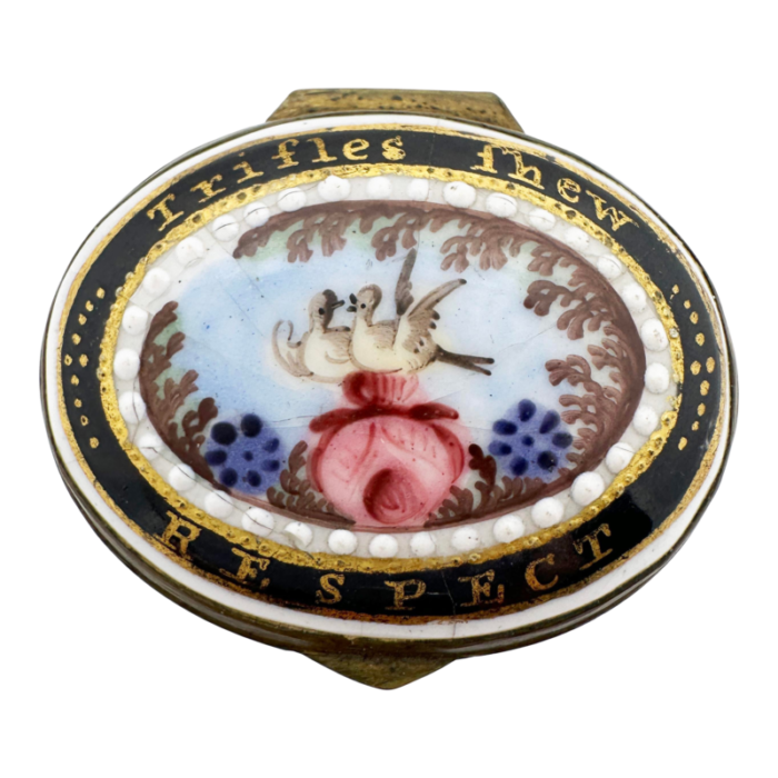 battersea bilston enamel trifles show respect motto patch box circa 1790 5986