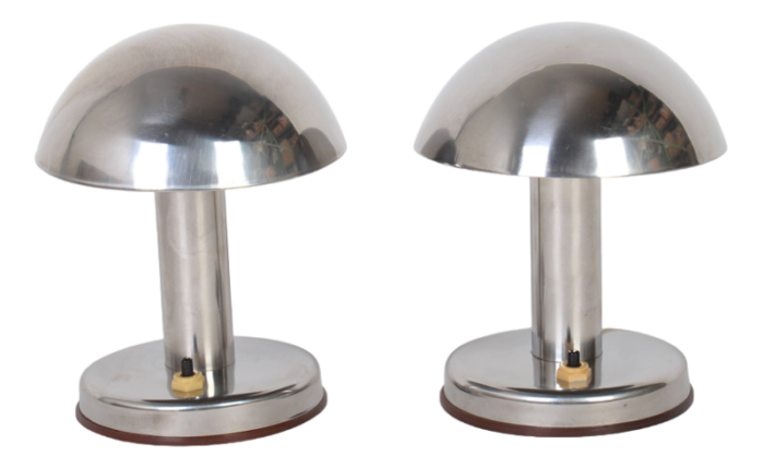 bauhaus nickel table lamps with adjustable shades attributed to franta anyz 1930s set of 2 7603