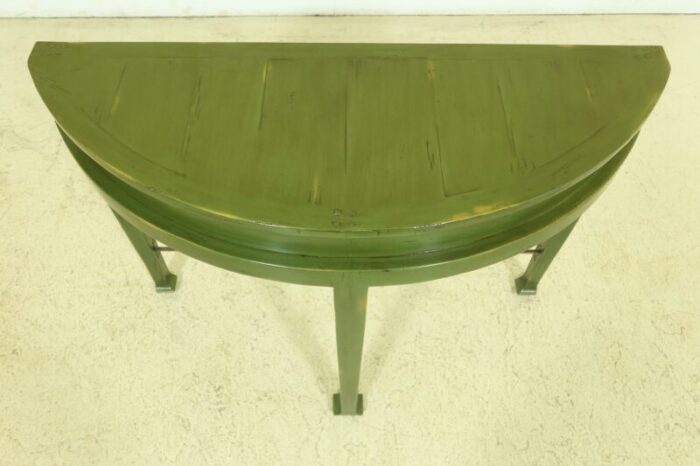 bausman distressed green finish demi lune table 0706