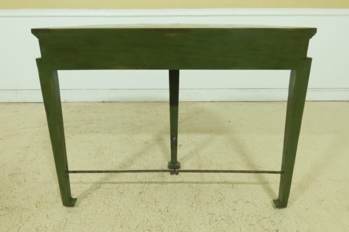 bausman distressed green finish demi lune table 6626