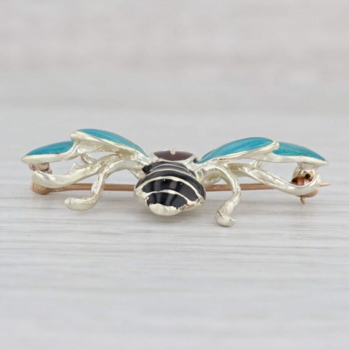 bee brooch 14k white gold enamel bug insect jewelry statement pin 1905