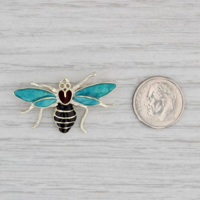 bee brooch 14k white gold enamel bug insect jewelry statement pin 3766