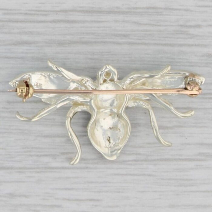 bee brooch 14k white gold enamel bug insect jewelry statement pin 5953