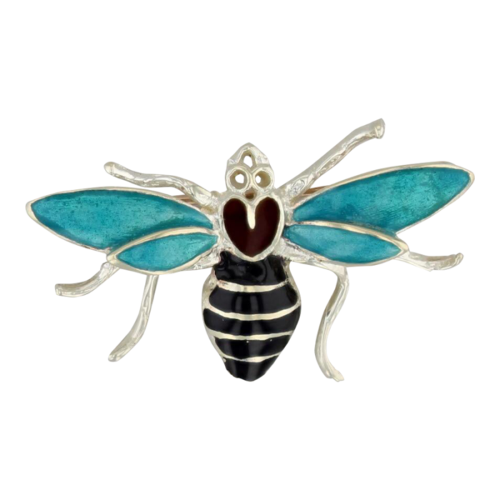 bee brooch 14k white gold enamel bug insect jewelry statement pin 6733