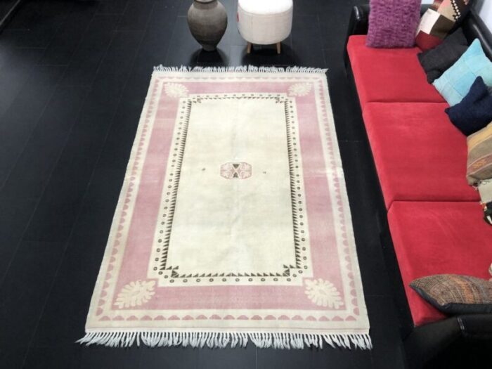 beige and pink oushak handmade wool anatolian rug 2