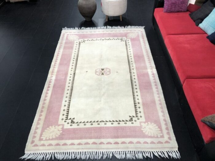 beige and pink oushak handmade wool anatolian rug 3