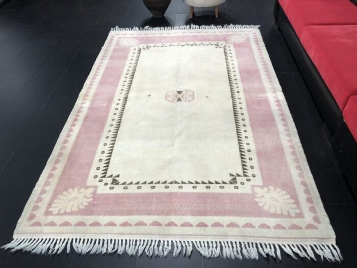 beige and pink oushak handmade wool anatolian rug 4