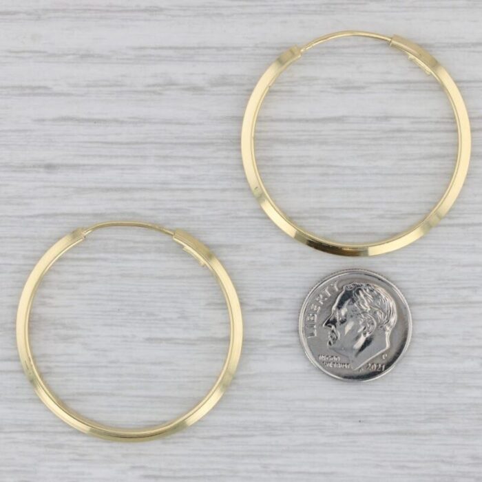 beveled hoop earrings 18k yellow gold pierced round hoops 1749