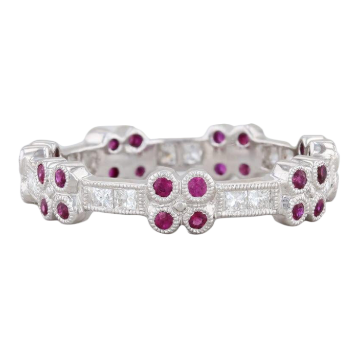 beverley k 062ctw ruby diamond stackable ring 18k gold sz 65 eternity flowers 9249